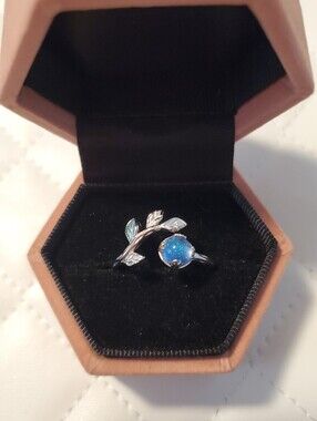 Sterling Silver Blue Glass Stone Adjustable Ring